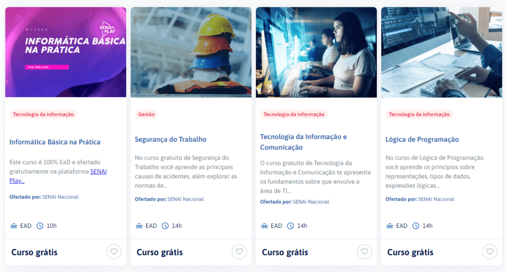 Cursos gratuitos do Senai Futuro.Digital